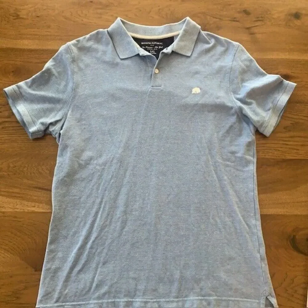 Banana Republic Polo Shirt Mens L Short‎ Sleeve Blue Collared Light Blue w/Logo